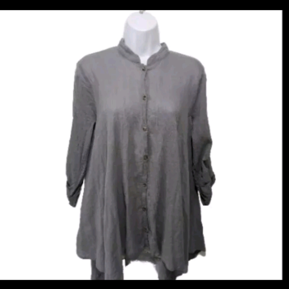 XCVI Gauze ButtonTunic Shirt Top M Gray Artsy Lagonlook